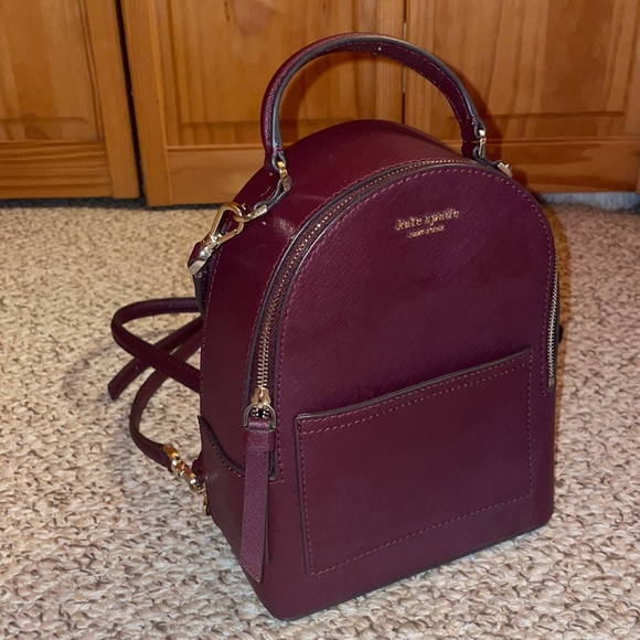 kate spade mini backpack maroon Natalie Backpack, Pomegranate Pink Crushed Velvet Convertible Crossbody, Luxurious Small Shoulder Purse For Women Natalia Mini Mini Backpack Bag
